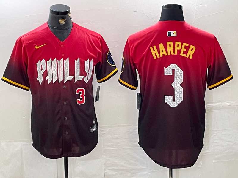 Mens Philadelphia Phillies #3 Bryce Harper Red 2024 City Player Number Cool Base Jerseys